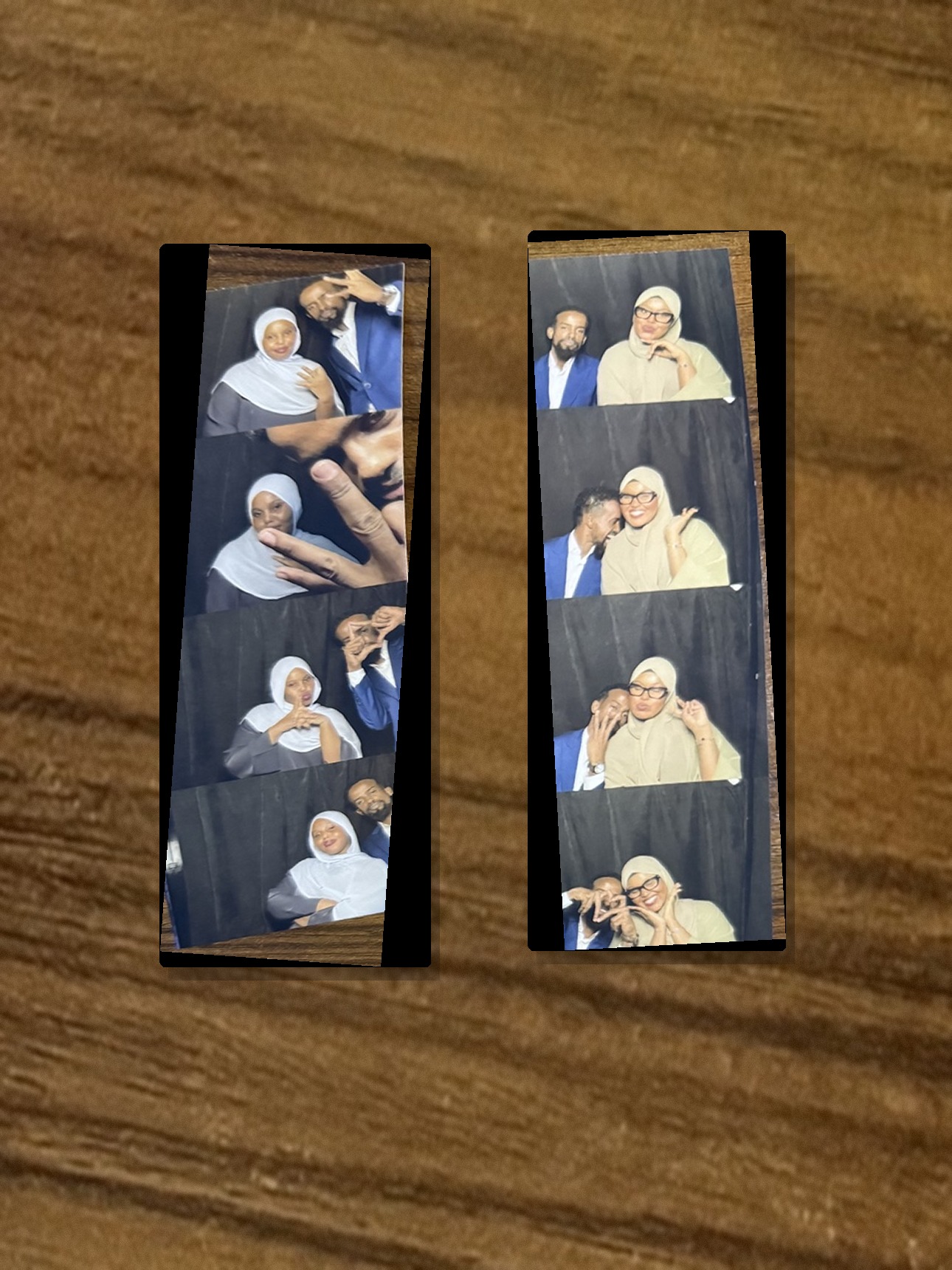 Our two photo-booth strips on wood